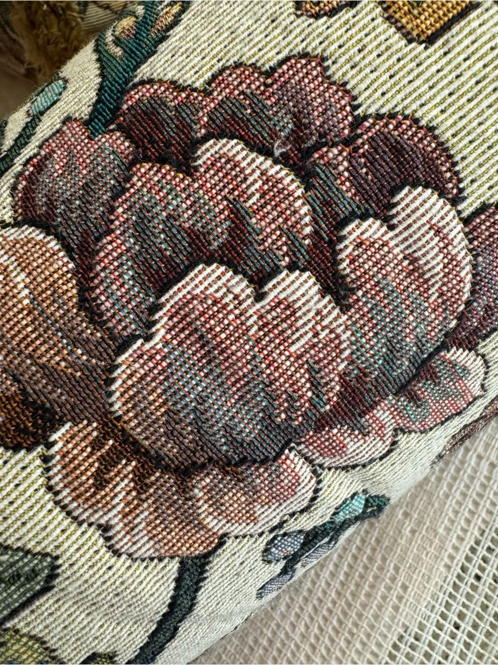 2 Lutex Vintage Victorian Revival Pink Floral Tapestry and Gold Fringe.Set of 2